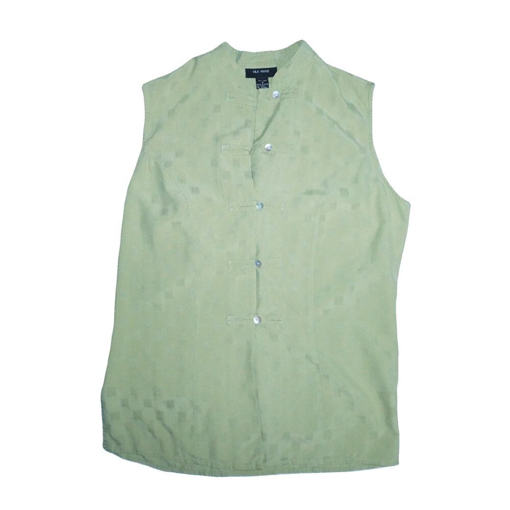 Silk House 100% silk sage green womens vest tank top button up sz small
